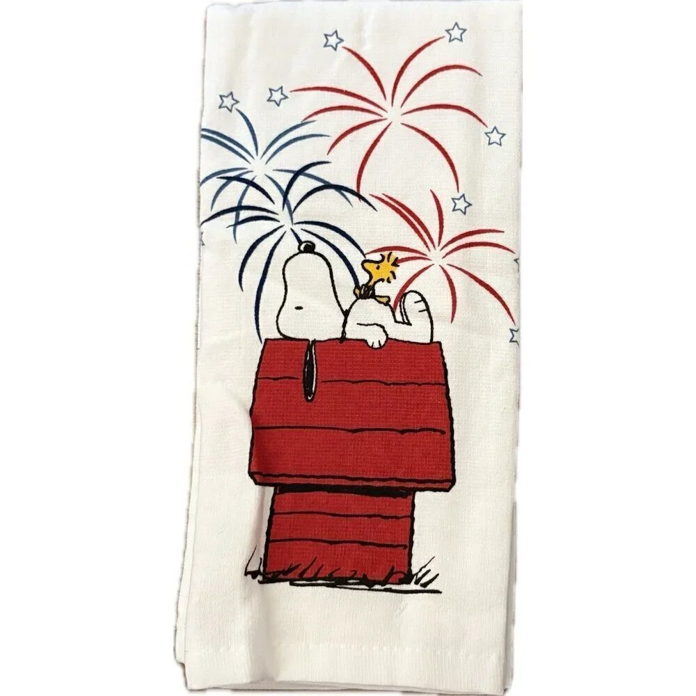 Peanuts Snoopy & Woodstock Dog House Firework Graphic Cotton Kitchen Towels-2 Pk